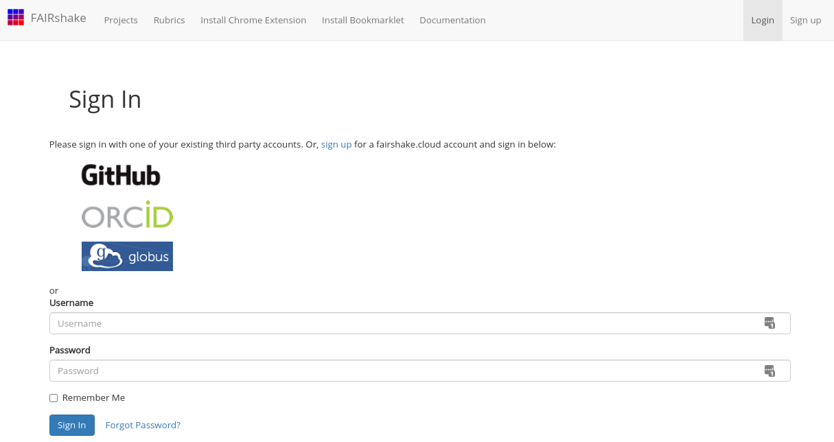 FAIRshake login page